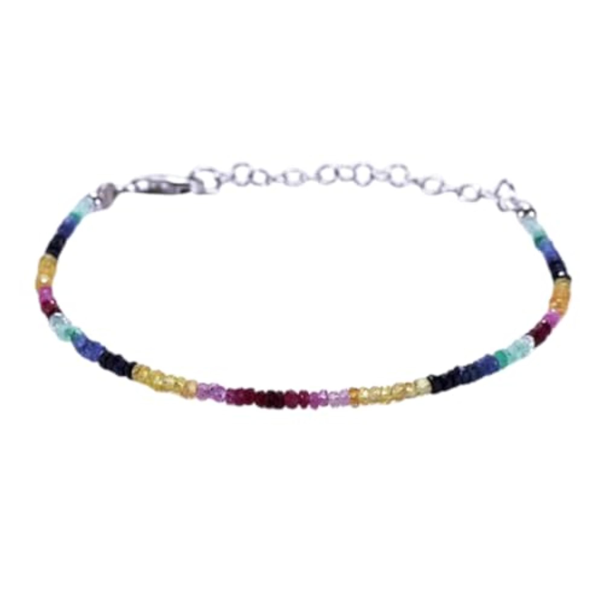 Multi Sapphire Rondelle Bead Bracelet, Adjustable Silver Plated Clasp